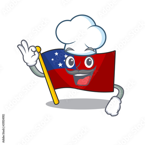 Funny Chef flag samoa Scroll cartoon character wearing white hat
