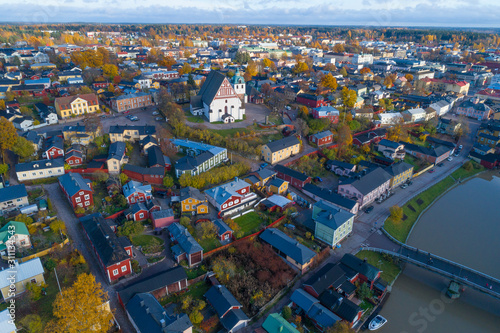 Landscape of old Porvoo on October day (aerial photography). Finland