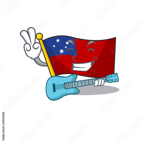 Supper cool flag samoa Scroll cartoon performance with guitar