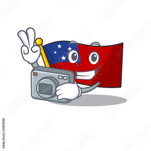 a professional Photographer flag samoa Scroll mascot style with a camera