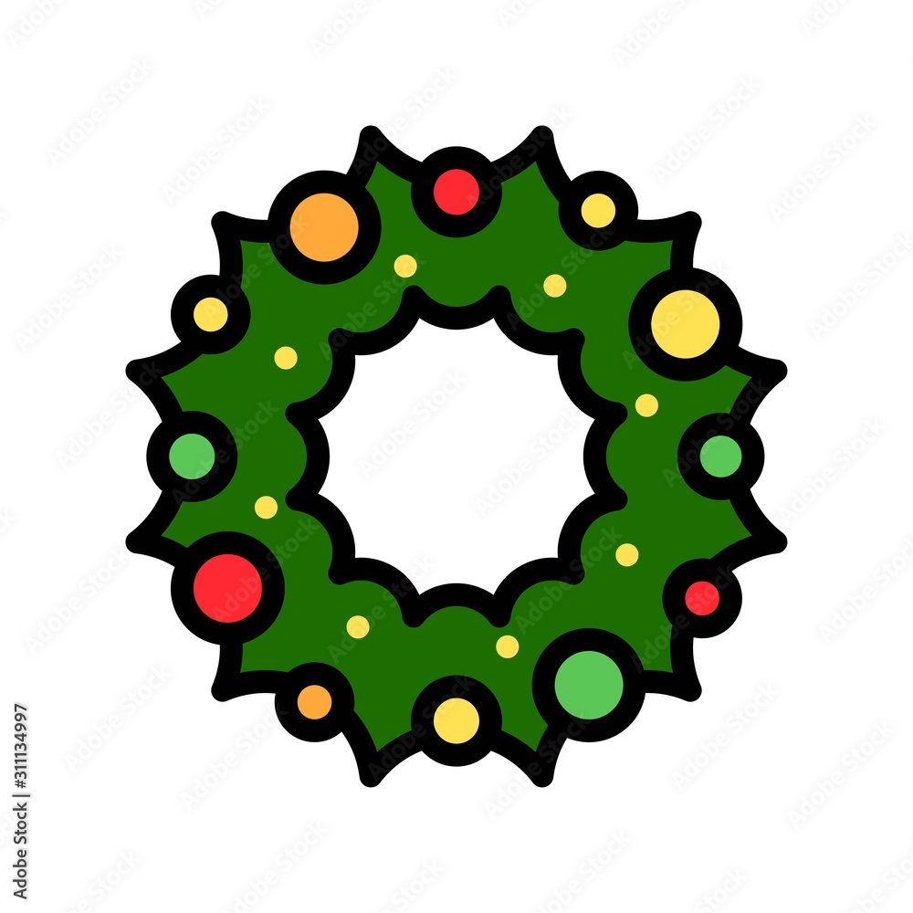 Christmas Wreath vector illustration, filled design icon Christmas Wreath vector illustration, filled design icon