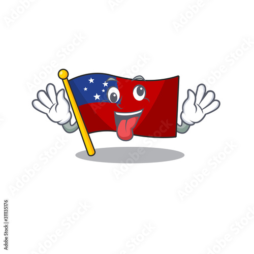 Mascot of crazy face flag samoa Scroll Cartoon character style