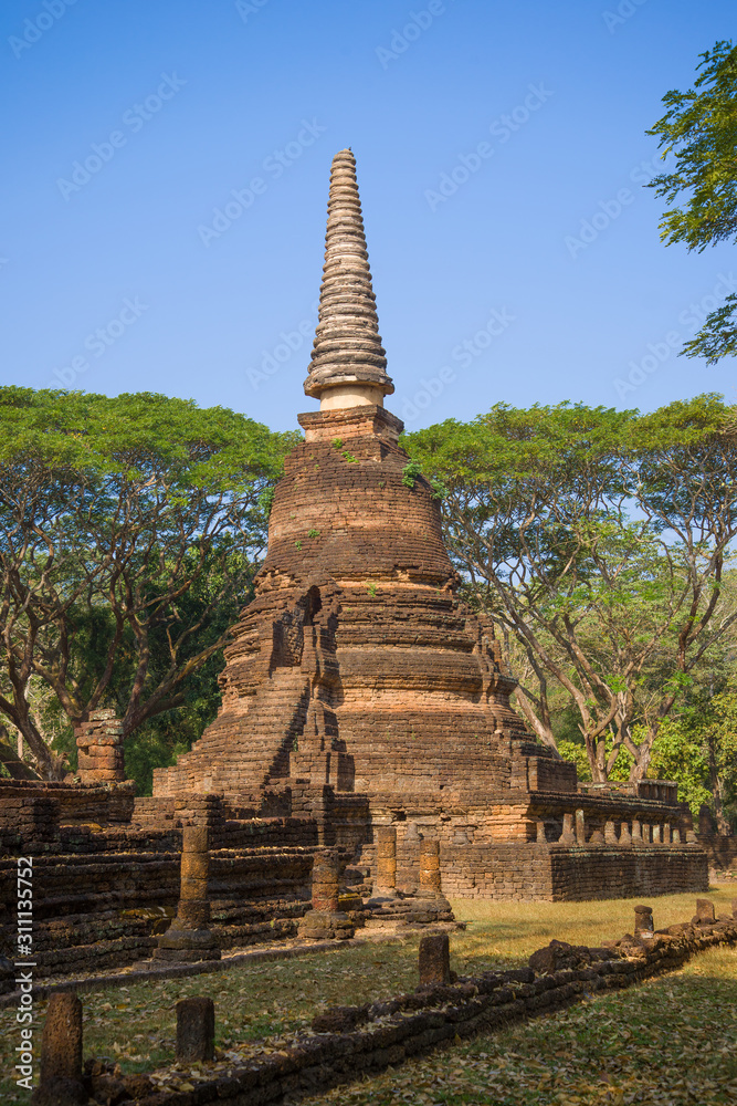 Ancient stupa of the Buddhist temple Wat Nang Phaya. Si Satchanalai Historical Park, Thailand