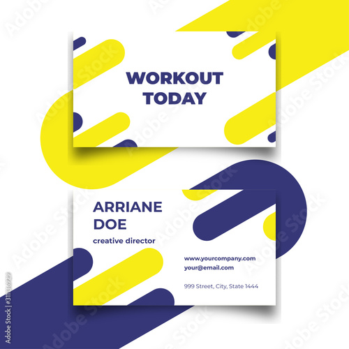 Simple minimalist blue yellow sport Business Card vector template