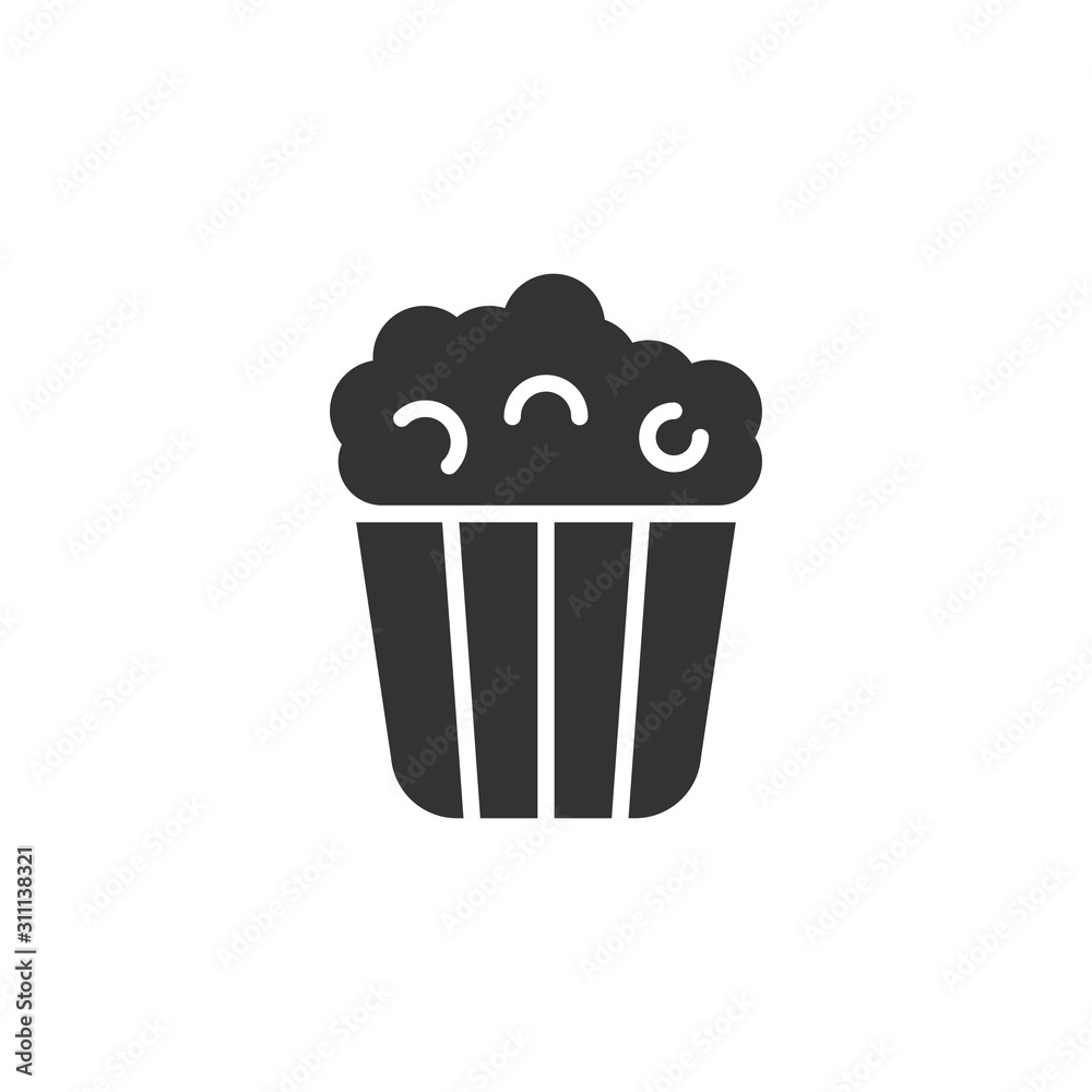 Film icon in flat style. Popcorn vector illustration on white isolated background. Pop corn bucket business concept. Film icon in flat style. Popcorn vector illustration on white isolated background. Pop corn bucket business concept.