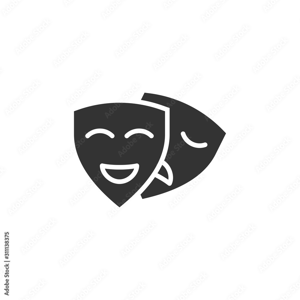 Theater mask icon in flat style. Comedy and tragedy vector illustration on white isolated background. Smile face business concept. Theater mask icon in flat style. Comedy and tragedy vector illustration on white isolated background. Smile face business concept.