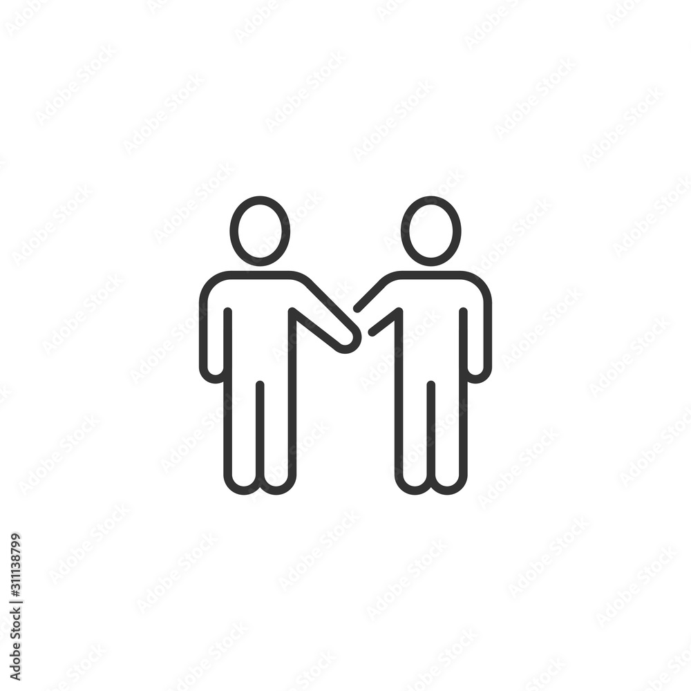 Greetings gesture icon in flat style. People handshake vector illustration on white isolated background. Hand shake business concept. Greetings gesture icon in flat style. People handshake vector illustration on white isolated background. Hand shake business concept.