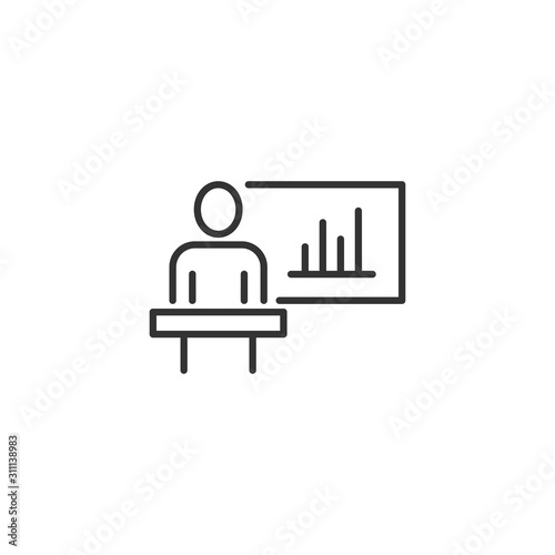 People on podium icon in flat style. Speaker vector illustration on white isolated background. Audience orator business concept.