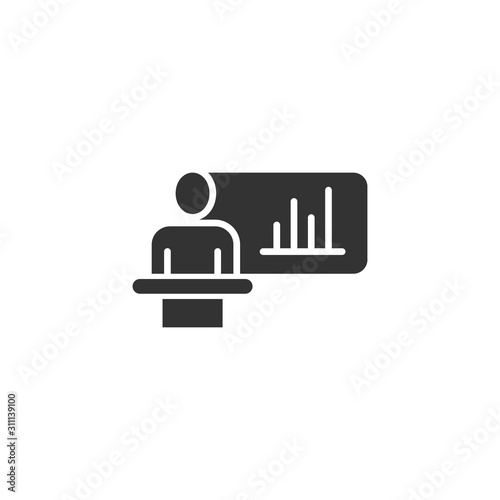 People on podium icon in flat style. Speaker vector illustration on white isolated background. Audience orator business concept.