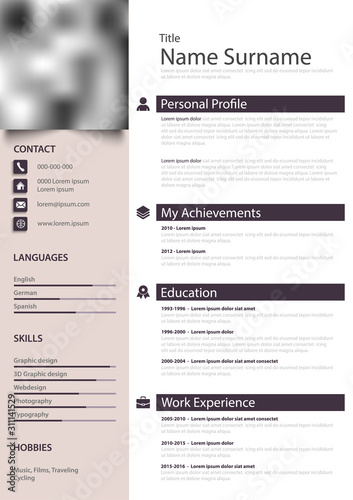 Professional personal resume cv in simple purple design