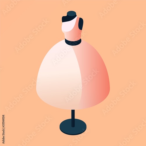 Woman mannequin in nude beige evening dress in isometric style. Isolated on peach background 3d concept illustration good for wedding boutique and event clothing store