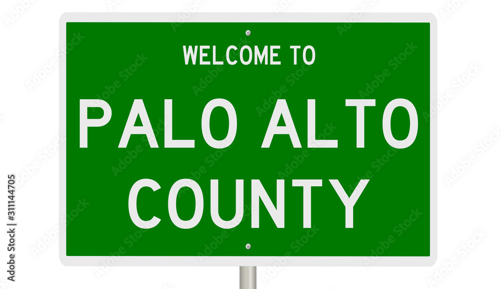 Rendering of a gren 3d highway sign for Palo Alto County