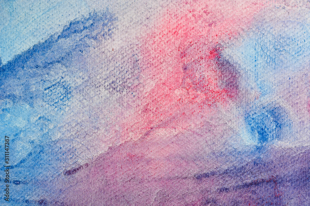 Pink and lilac watercolor background. Close-up. Overflowing colors.