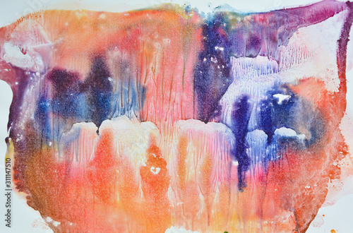Fotografie Color, watercolor monotype on a white background
