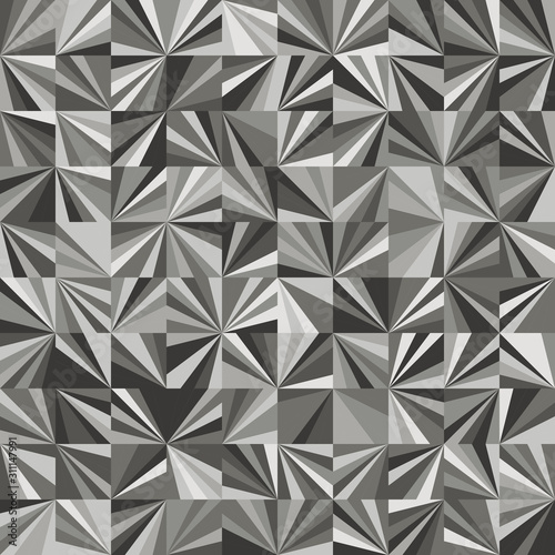 Funky stylized geo squares broken into triangles from a corner. Geo burst graphical motif. Seamless repeat vector pattern swatch.