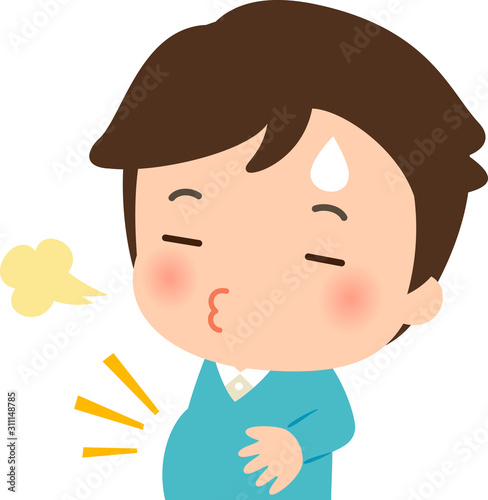 食べすぎてお腹が出た若い男性