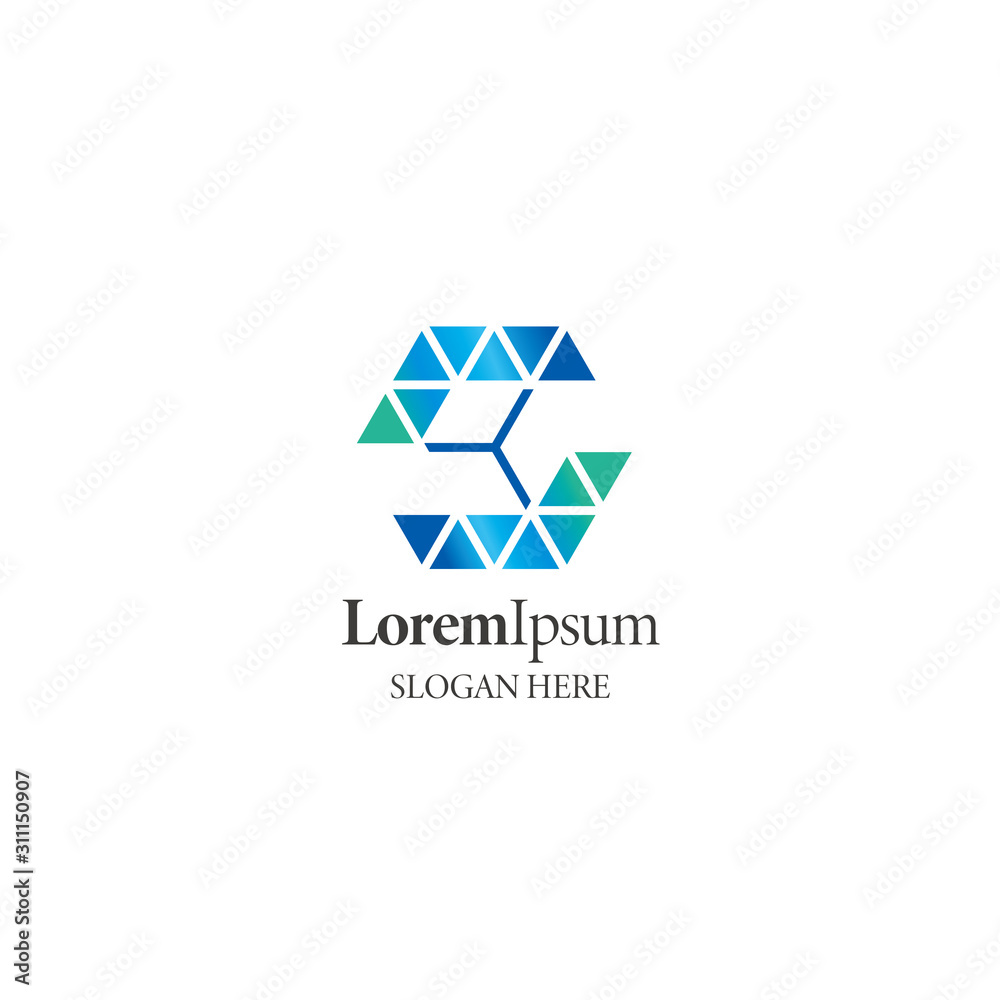 Fototapeta premium Blue geometric shapes logo design template on white