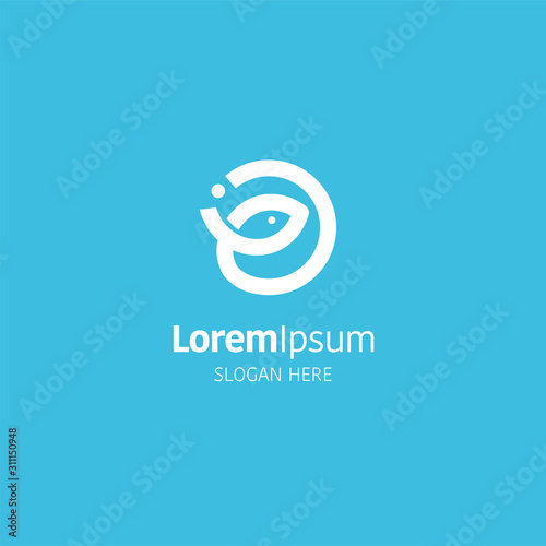 Photography Fish logo design template on blue back ground