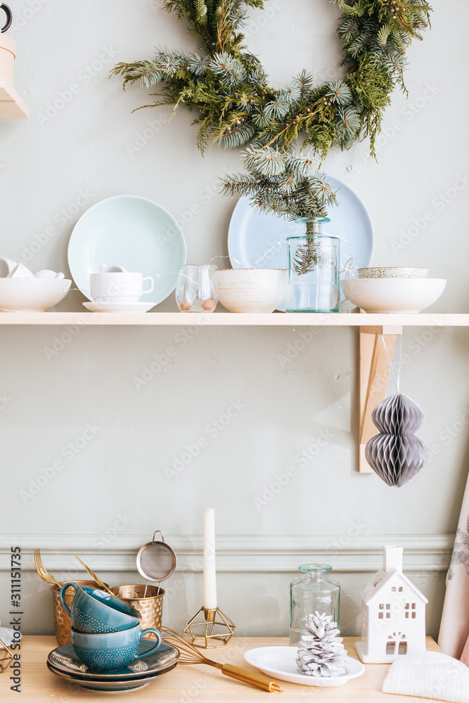 Decoration of the kitchen for the Christmas holidays Decoration of the kitchen for the Christmas holidays