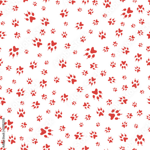 Seamless pattern Dog paw tracks Animal background