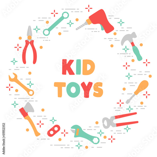 Vector kid toy tools childhood activity play game