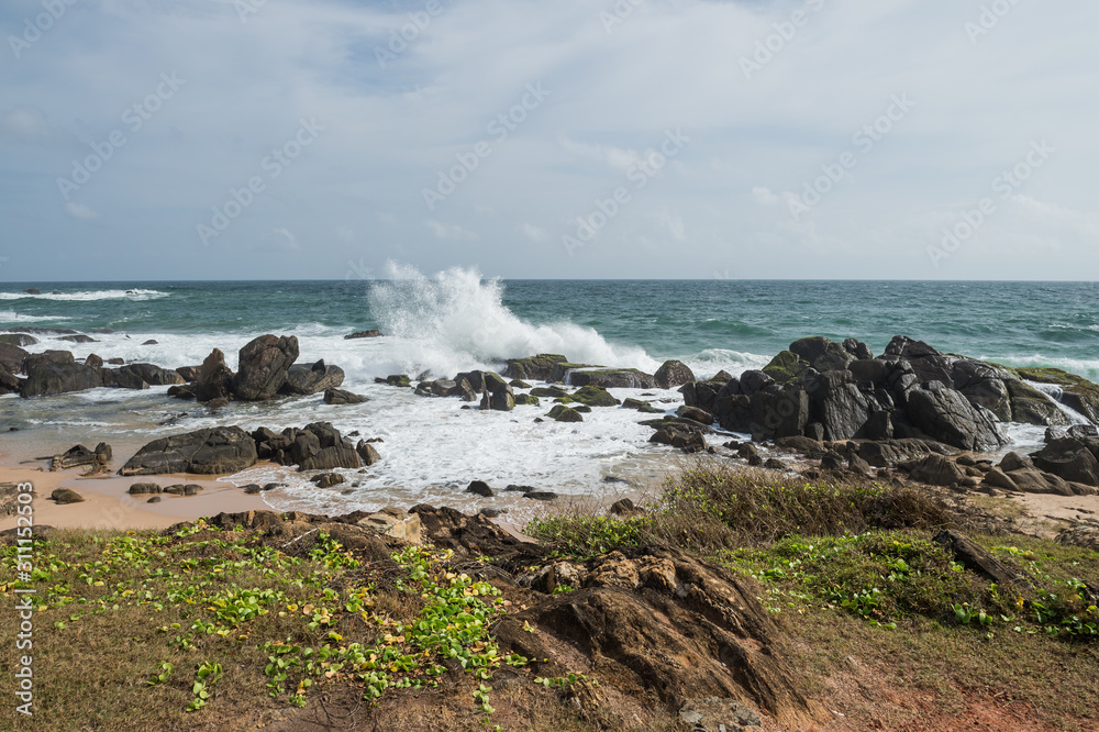 Rocks on the shore of the Indian ocean, Galle, Sri Lanka