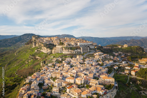 Borgo di Gerace, in Calabria. Vista aerea con drone della città delle case e delle chiese. photo