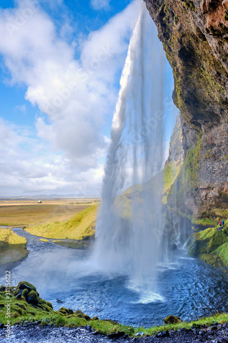 Seljalandsfoss Waterfall on a Sunny Day in Iceland