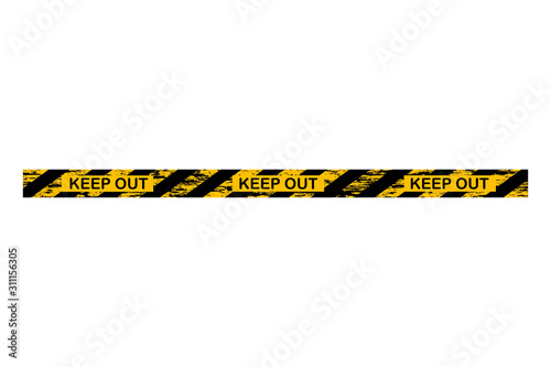 Keep Out Police stop or construction line. Yellow Warning Tape. Vector illustration.