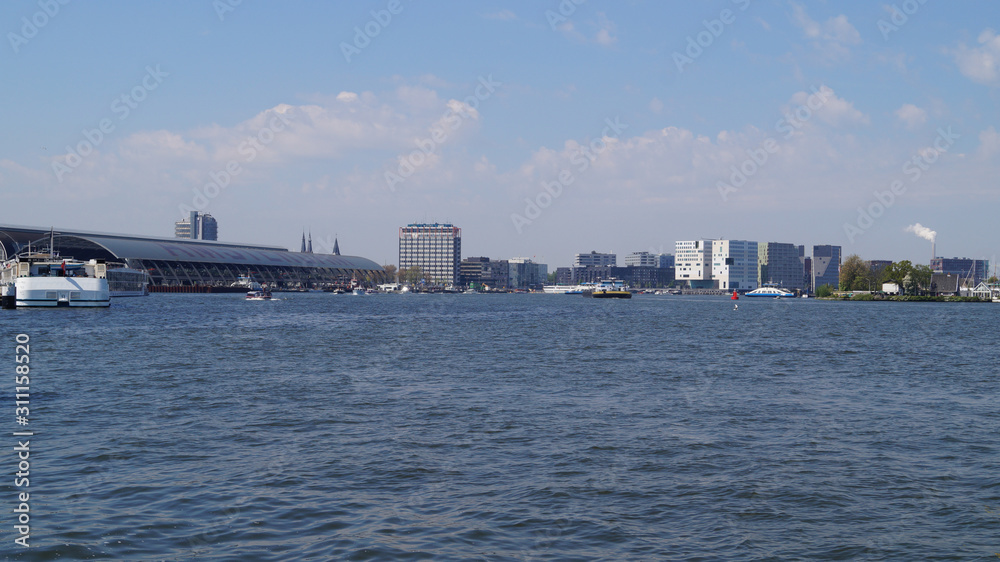 Amsterdam city harbor skyline and central station Amsterdam city harbor skyline and central station
