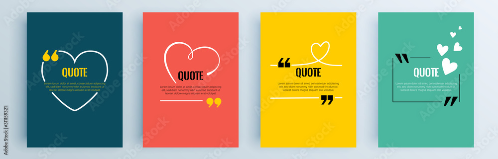 Quote frames blank templates set. Text in brackets, citation empty speech bubbles, quote bubbles. Textbox isolated on color background. Vector illustration.