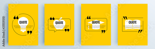 Quote frames blank templates set. Text in brackets, citation empty speech bubbles, quote bubbles. Textbox isolated on color background. Vector illustration.