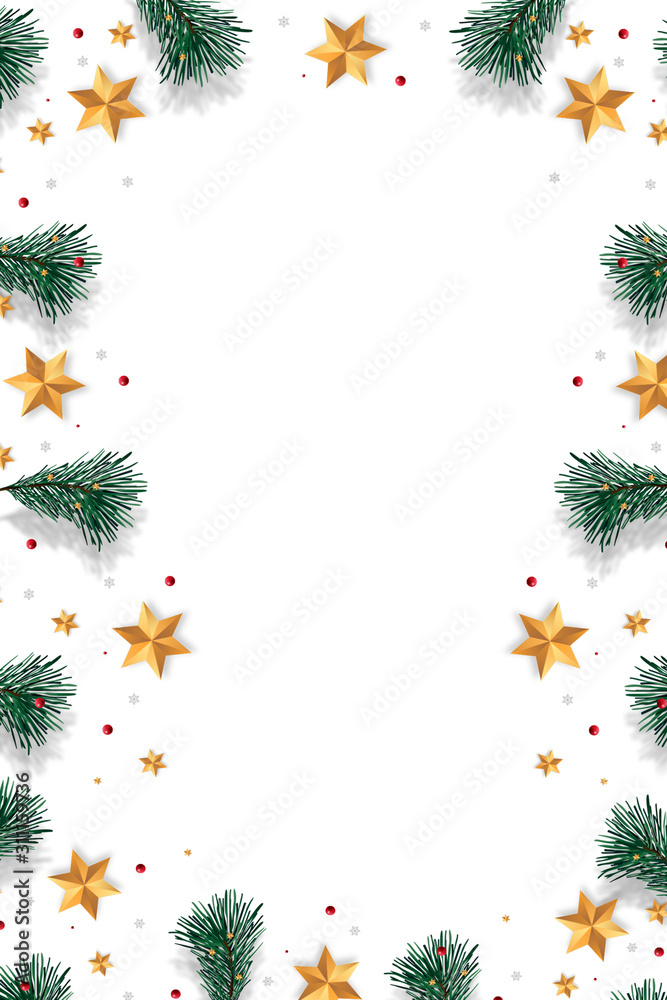 Christmas background with decorated branches of Merry Christmas. Tree Branches Decorated with Stars. Christmas background with decorated branches of Merry Christmas. Tree Branches Decorated with Stars.