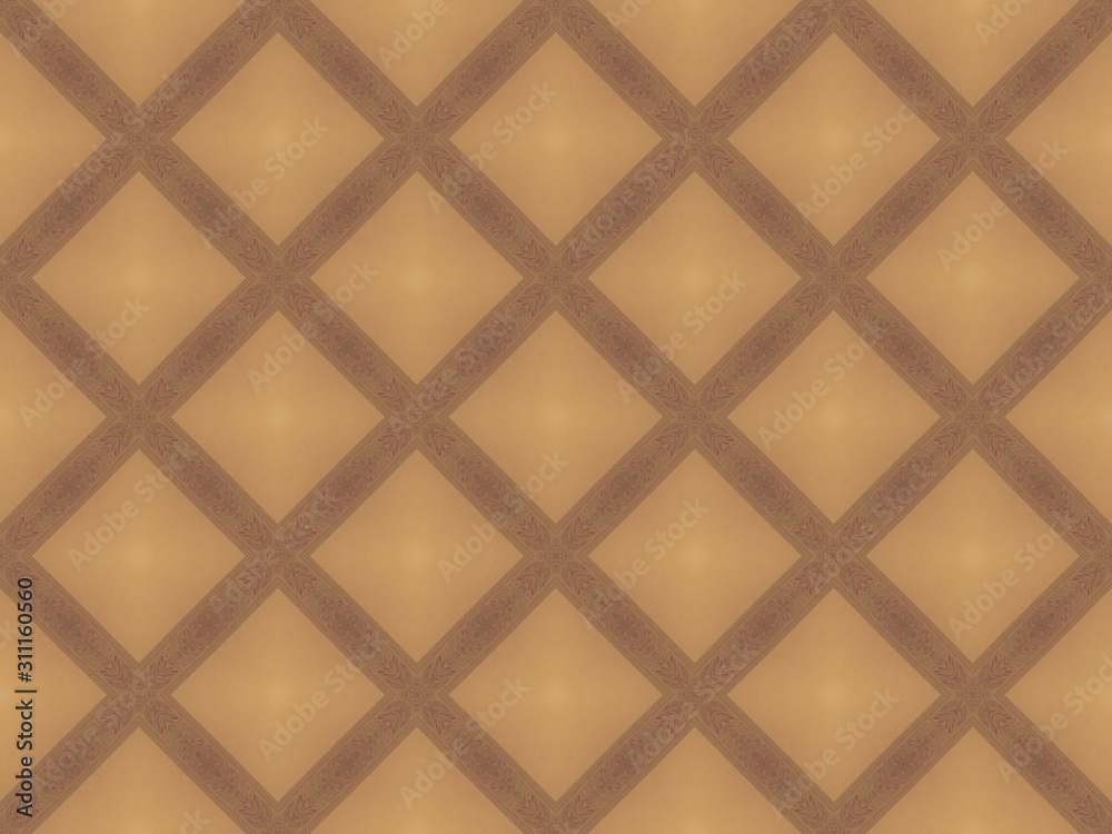Abstract background texture in geometric ornamental style in brown and orange color. symmetric design template with brown rhombus elements. Abstract repeated tile backdrop.