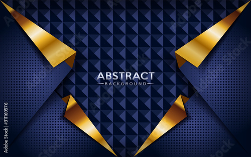 Modern abstract dark navy blue background with golden lines.