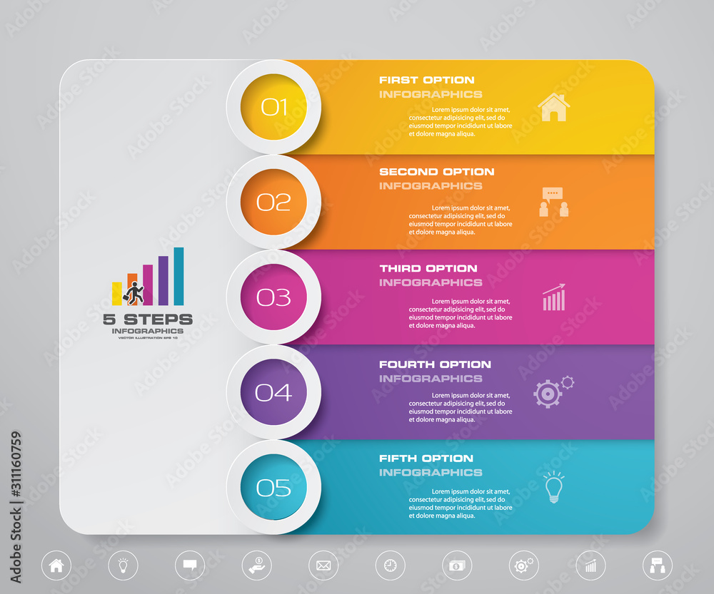 Editable Process Info Graph 5 steps simple&editable process chart infographics element. EPS 10 ...