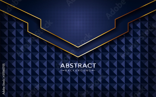 Modern abstract dark navy blue background with golden lines.