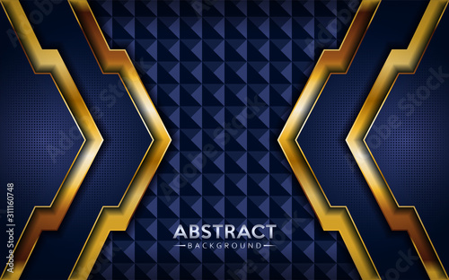 Modern abstract dark navy blue background with golden lines.