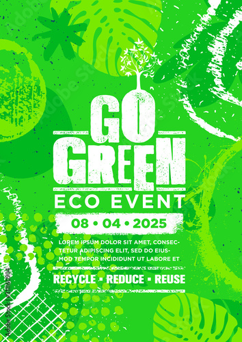 Go Green Eco Poster Concept. Creative Vector Organic Illustration On Textured Background.