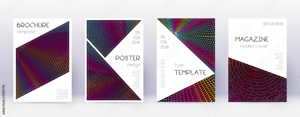 Triangle brochure design template set. Rainbow abs