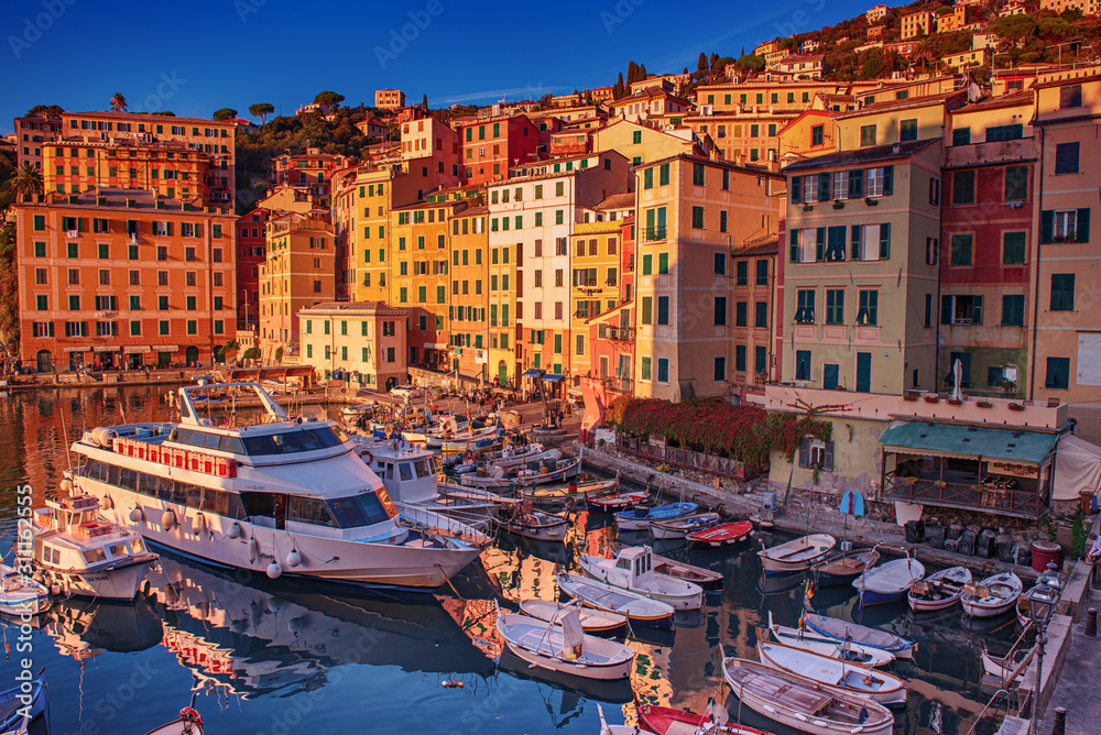 Sunset in Camogli town, Italy.