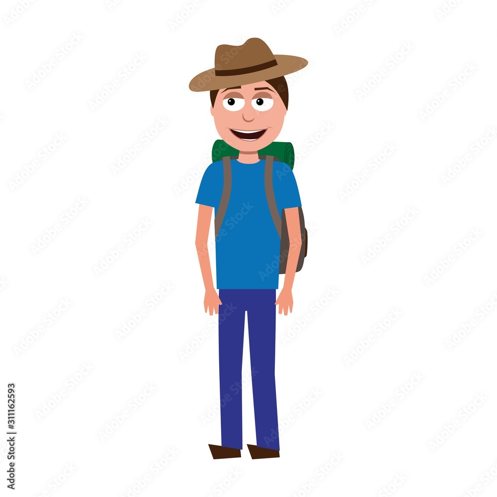 flat cartoon vector character of explorer isolated on white background