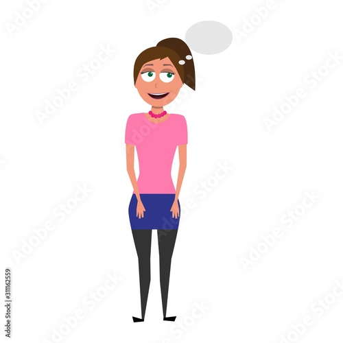 flat cartoon vector character of thinking woman isolated on white background