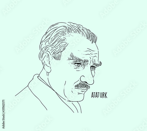 Mustafa Kemal Ataturk Line Art Portait Hand Drawing