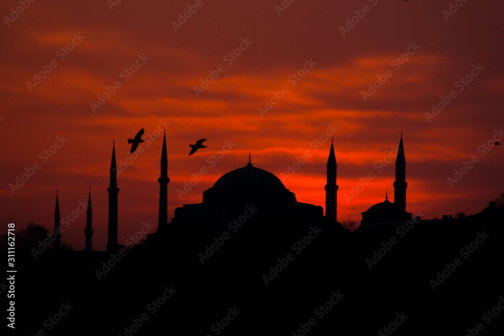 mosque at sunset