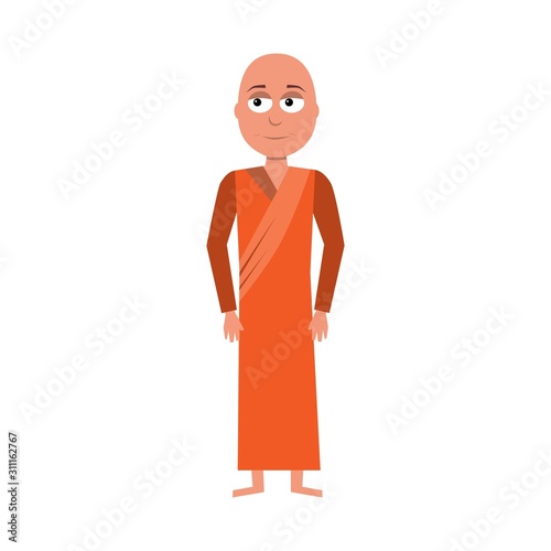 flat cartoon vector character of monk isolated on white background