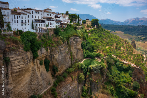 Ronda, Spain, a city in the Spanish province of Málaga, stand along a cliff on a sunny, summer day. © Jonathan W. Cohen 
