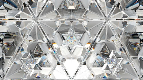 kaleidoscope rotate of Gemstone diamond or shiny glass triangular texture. 3d render, 3d animation