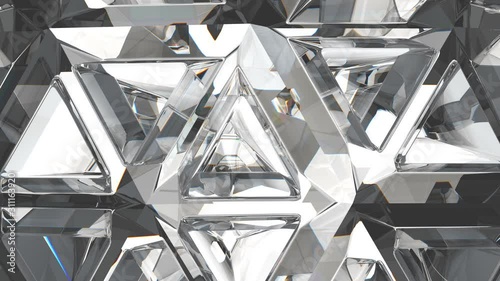 kaleidoscope rotate of Gemstone diamond or shiny glass triangular texture. 3d render, 3d animation