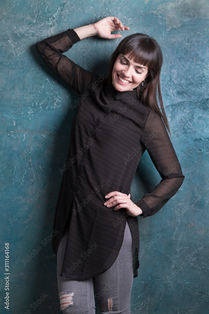 Fototapeta premium Full-length portrait young elegant woman. Fashion studio shot.